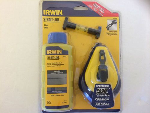 New IRWIN STRAIT-LINE 64494LP Chalk Line Reel w/Chalk,100&#039; / 30m 4 oz + Level