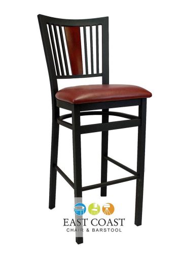 New Steel City Metal Restaurant Bar Stool with Black Frame &amp; Wine Vinyl Seat