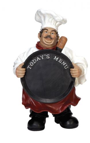 Fat Chef With Today&#039;s Menu Chalk Sign Board