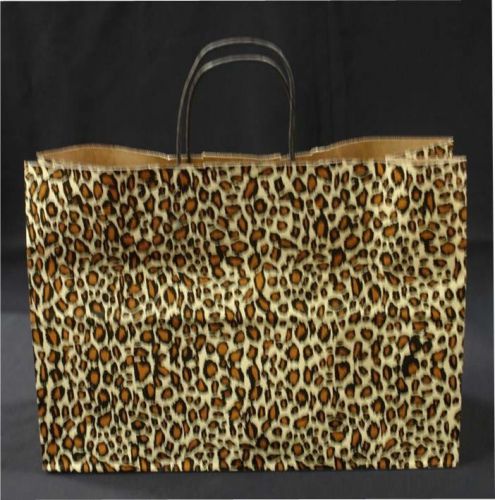 250 Leopard Skin Print Vogue Kraft Paper Soft Twist Handle Retail Shopping Bags
