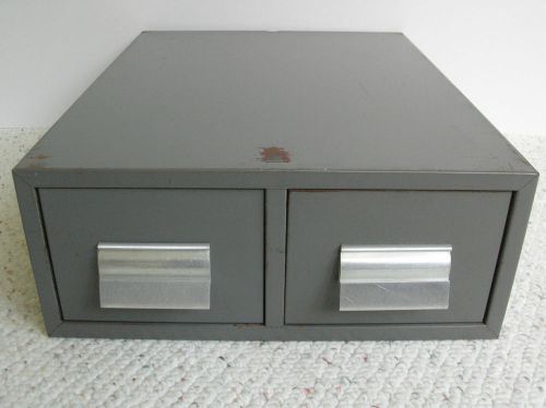 Vtg Steel 3&#034;x5&#034;  Index Card 2 Drawer Office File Box, Metal Industrial Cabinet