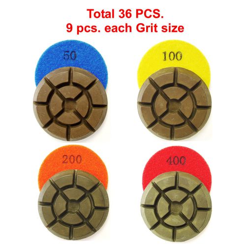 3” Premium Dry Diamond Polishing Pad for Concrete - 50/100/ 200/400 Grit - 36pcs