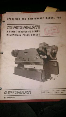 Cincinnati 4 series thru 50 series mechanical press brake manual for sale