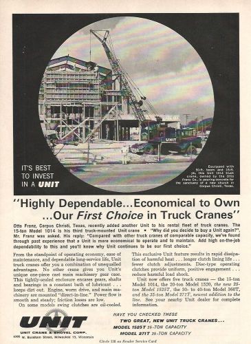 1962 unit model 1014 truck crane ad, otto franz co, corpus christi, tx for sale