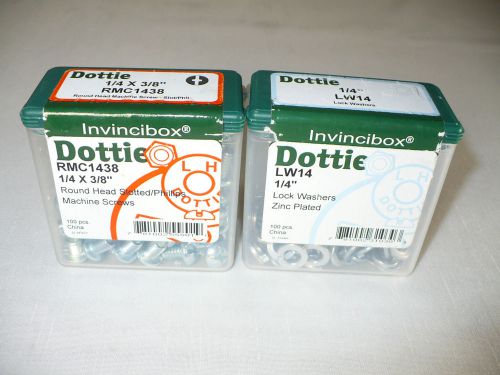 NEW / UNUSED &#034;DOTTIE&#034; 1/4 [LW14] 100 CT. LOCK WASHERS &amp; 1/4&#034;x3/8&#034; 100CT SCREWS