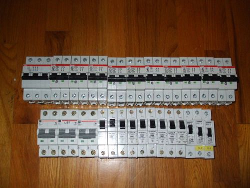 LOT OF 26  NEW USED ABB SIEMENS SURSAM DIN RAIL CIRCUIT BREAKERS 1, 2, 3 POLE