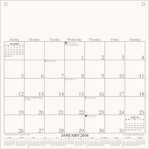 One 2016 11&#034; x 11&#034; Calendar Refill for Kim&#039;s Calendars&#039; Large Holder