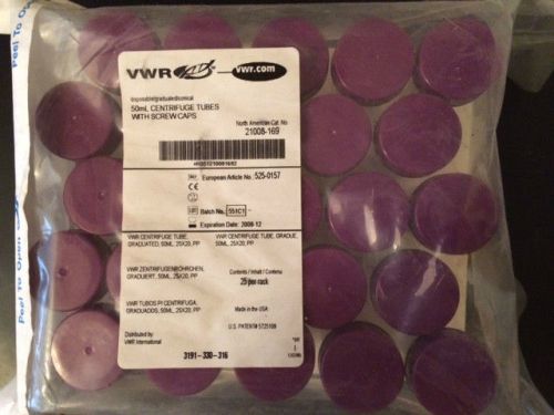 VWR 21008-169, Centrifuge Tubes with Screw Caps, 50mL, Graduated, Rack of 25