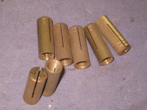 7 Brass Threaded Inserts  1 1/8&#034; long  .392&#034;  unused  3Q2