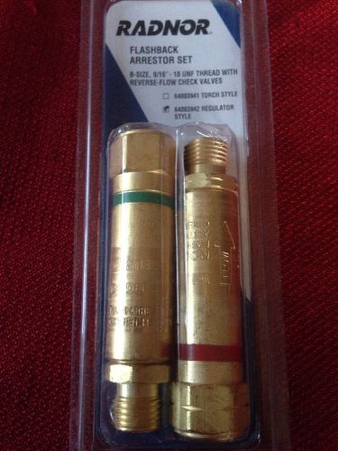 NEW RADNOR Flashback Arrestor Set, B-Size 9/16&#034;-18 UNF Thread Regulator Style