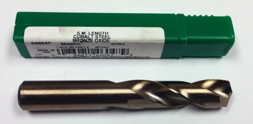 47/64&#034; COBALT S.M. LENGTH DRILL, 3-1/8&#034; LOF, 5&#034; OAL, PTD M40CO 46047