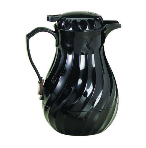 Tablecraft (277) 64 oz Black Plastic Swirl Decanter w/Thumb Press