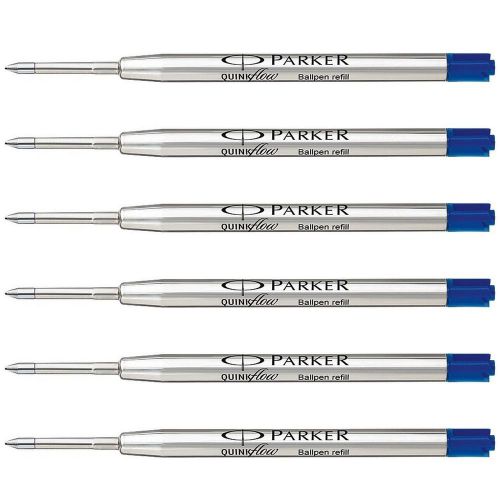 Parker QuinkFlow Ballpen Medium Point Blue Ink Refill Pack of 6-Refills(17824...