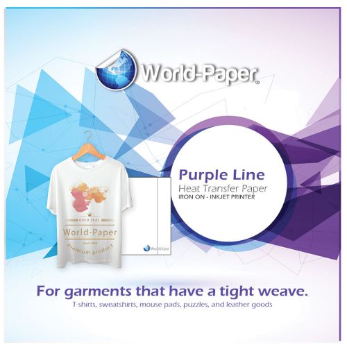 Purple line inkjet heat transfer paper iron on light 60 pk 8.5x11 for sale