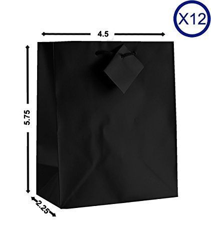 12-PC Solid Color Gift Bags, Matt Gross, Black Color