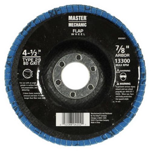 Master Mechanic 4-1/2&#034; x 7/8&#034;, 80 Grit, Zirconia Flap Wheel 890965