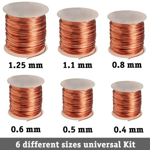 6pcs Enameled Copper Magnet Wire 10.8 meters Kit. 16 18 20 22 24 26 AWG Gauge