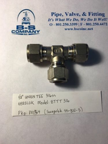 *New* 1/2&#034; Union Tee 316ss, Tube Fitting, Mfg: Gyrolok, Model: 8TTT316