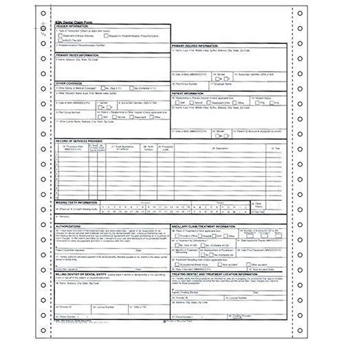 Attending dentist&#039;s statement 2004 ada dental claim form 1-part continuous 2500 for sale