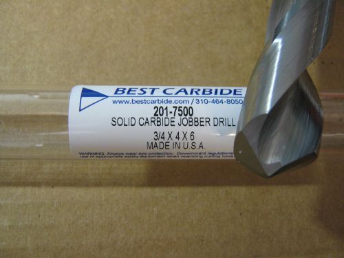 3/4&#034; (.7500) jobber (std) carbide 25 deg helix 118 deg split pt drill &#034;new&#034; for sale