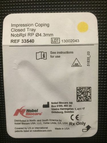 Nobel Biocare Impression Coping Closed Tray 4.3 mm