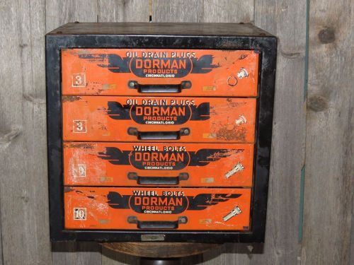 VINTAGE DORMAN 4 DRAWER INDUSTRIAL METAL ADVERTISING CABINET GARAGE DISPLAY