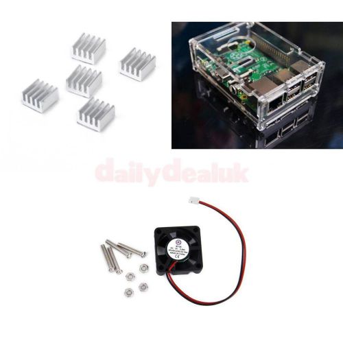 Case Enclosure Box +Cooling Fan + 5 Heat Sink Set for Raspberry Pi 2 Model B+