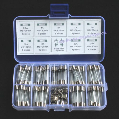 New 6x30mm Quick Blow Glass Tube Fuse Assorted Kit 72pcs Fuse Seat 12pcs 090630