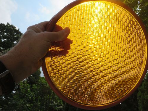 (1) OneTraffic Light Signal Lens Yellow Amber Glass  w/ Gasket 12&#034; RR