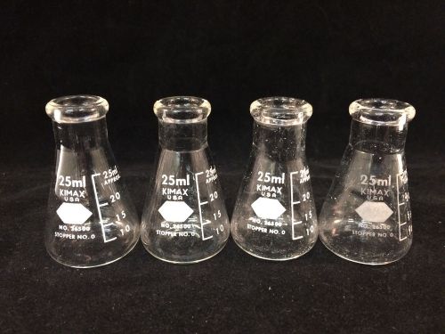 Lot of 4 kimax 25ml glass flasks no. 26500 for sale