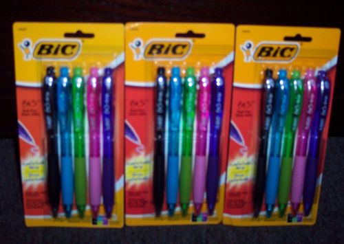 3 NEW PKGS BIC BU3 BALL POINT PENS 5 ASST COLORS  RETRACTABLE COMFORTABLE GRIP