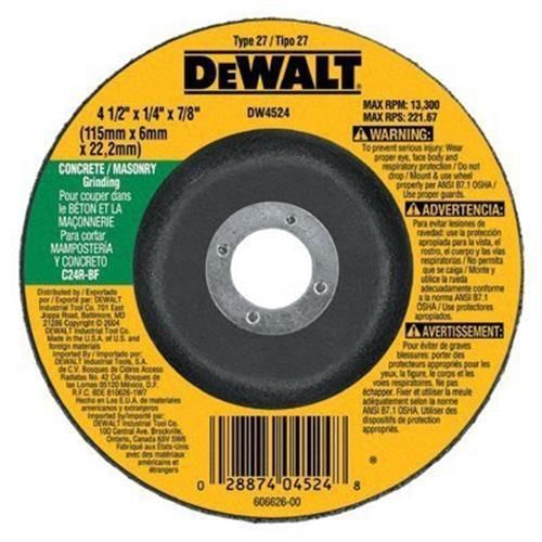 Dewalt Masonry Cutting Wheel Depressed Center 1/4 &#034; Thck, 7/8 &#034; Arbor