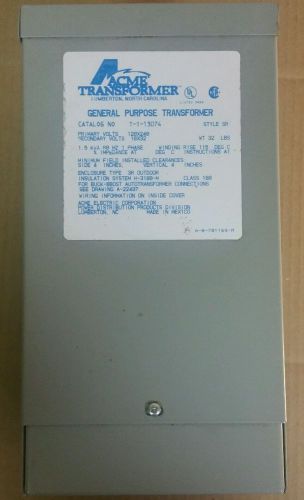 Acme T-1-13074 1.5 kVA Transformer Primary: 120X240 Secondary: 16X32