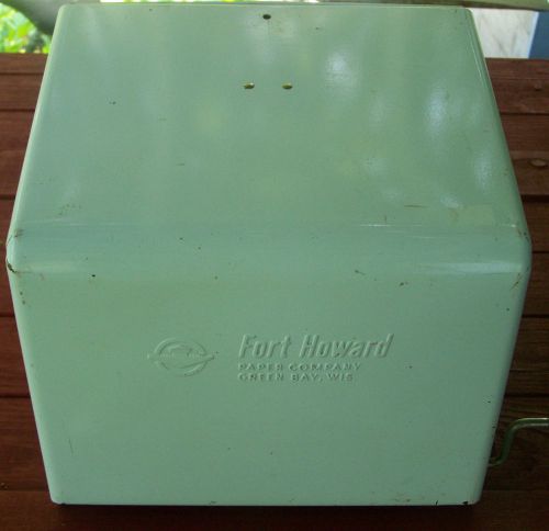 VINTAGE METAL FORT HOWARD BRAND WALL MOUNT HAND CRANK ROLL PAPER TOWEL DISPENSER