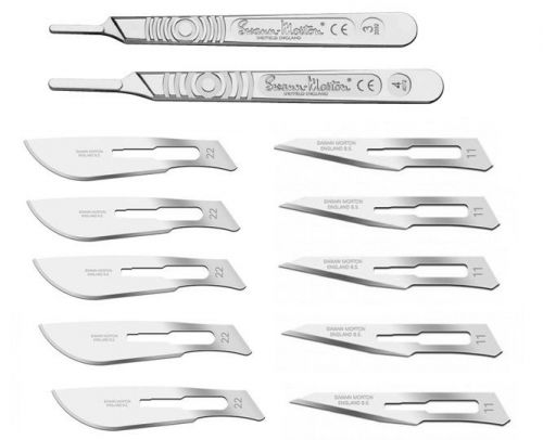2 swann morton graduated surgical scalpel handle #3 #4+10 sterile blades #11 #22 for sale