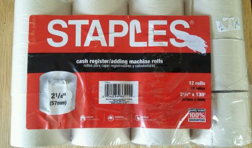 12 STAPLES Calculator Cash Register Adding Machine Paper Rolls 21/4&#034; x 130&#039;