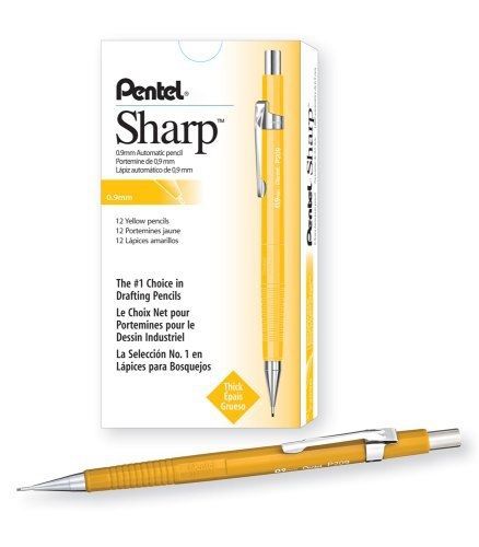 Pentel Sharp Automatic Pencil, 0.9mm Lead Size, Yellow Barrel, Box of 12 (P209G)