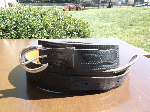Safariland black leather basket weave police duty belt size 34 silver buckle for sale
