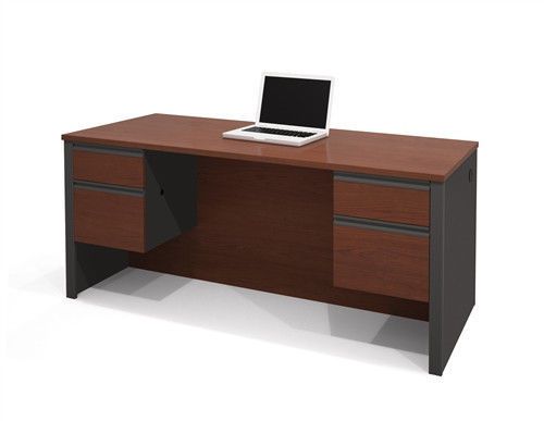 71&#034; Premium Modern Double Pedestal Desk in Bordeaux &amp; Graphite Finish