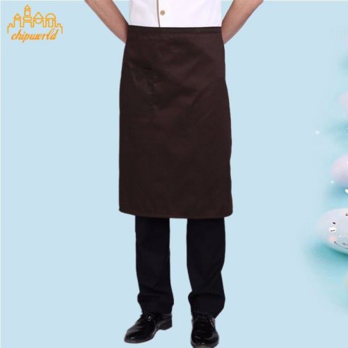 1pc cooking half long apron with pocket restaurant bar kitchen waist apron brown for sale