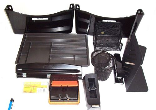 Business Black Desk Set Rolodex, Scotch,Newell, Rubbermaid, Bostitch 11pcs USA