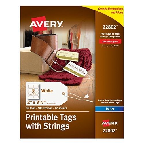 Avery printable tags with strings for inkjet printers, 2 x 3.5-inches, pack of for sale