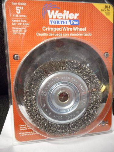 Weiler Crimped Wire Wheel 5 &#034; Narrow Face 6000 Rpm Coarse 5/8 &#034; - 1/2 &#034; Arbor