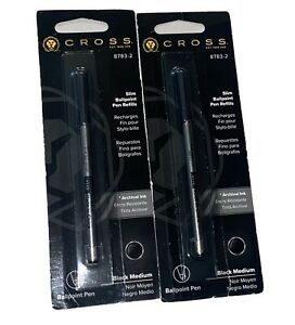 Cross Slim Ballpoint Pen Refill Lot of 2 Medium Point Black Ink 8783-2