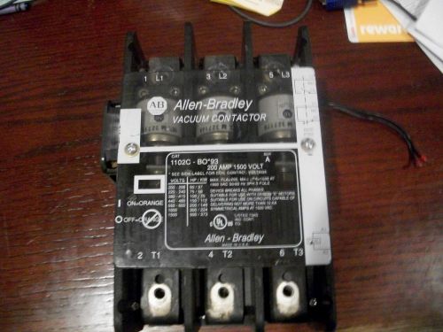 Allen Bradley vacuum contactor 200 amp 1500 volt cat 1102c-bo*93 430172