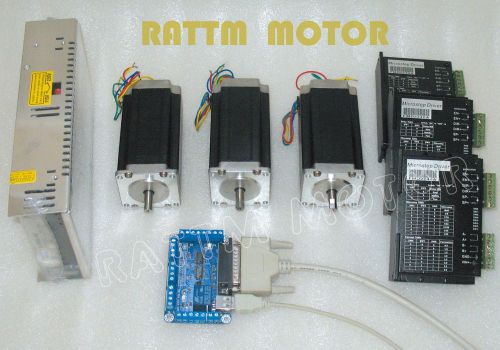 3Axis Nema23 Dual shaft stepper motor 112mm 425oz-in&amp;driver&amp;Power supply CNC kit