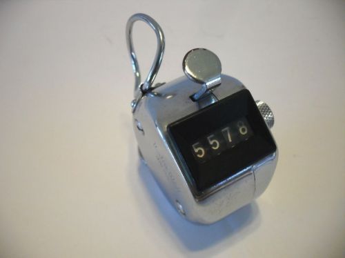 Vintage lion brand chrome 4-digit hand tally counter 0-9999 made in japan for sale