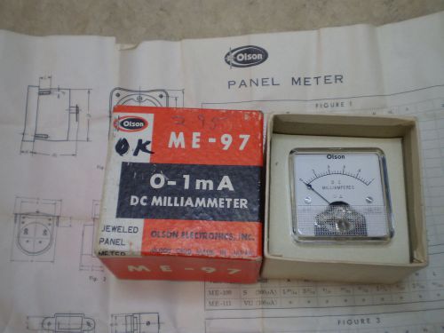 VINTAGE NIB OLSON ELECTRONICS 0-1 MA DC MILLIAMMETER ME-97 JEWELED PANEL METER