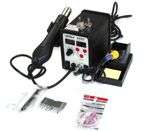 898D 2in1 Soldering Station Iron Rework Weld Hot Air Gun Dual Display ESD