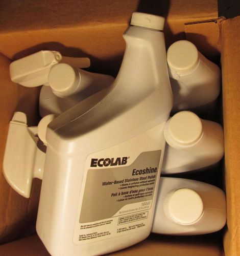 NEW CASE OF 6- 32oz BOTTLES ECOLAB ECOSHINE STAINLESS STEEL POLISH RESTAURANT